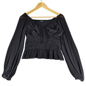 EXPRESS WOMENS BLACK SMOCKED PUFF SLEEVE BLOUSE SIZE XS SQUARE NECK